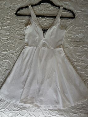 Express White Deep V Fit & Flare Mini Dress
